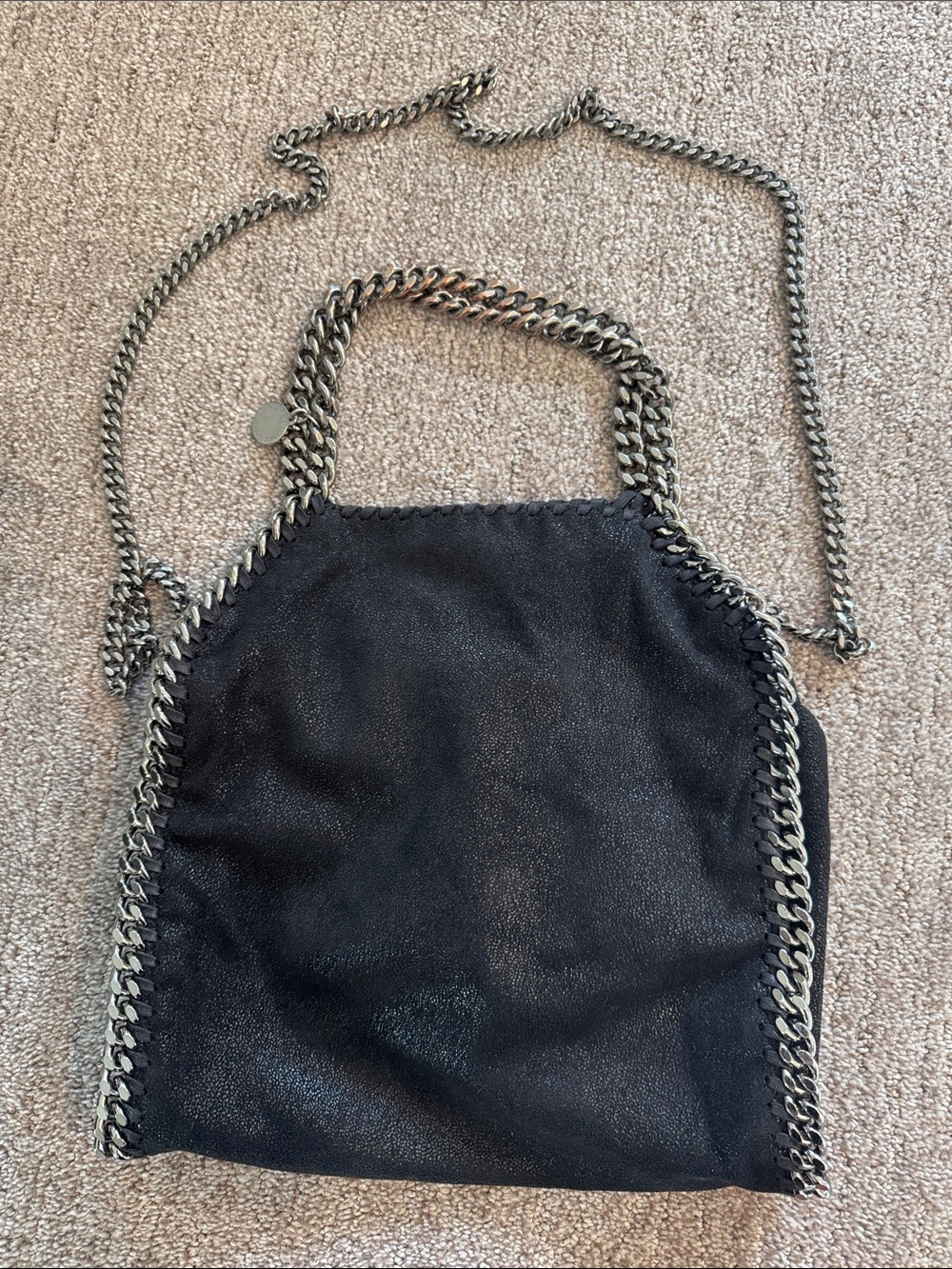 Stella McCartney Black Faux-Leather Shoulder Bag with Silver Chain